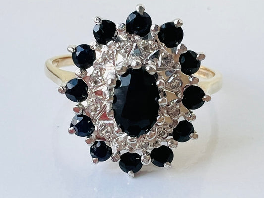 Vintage 9ct Gold Sapphire & Diamond Ring