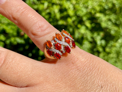 9ct Gold Fire Opal & Diamond Ring