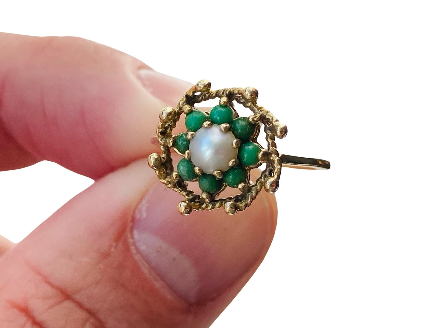 Vintage 9ct Gold Turquoise & Pearl Ring
