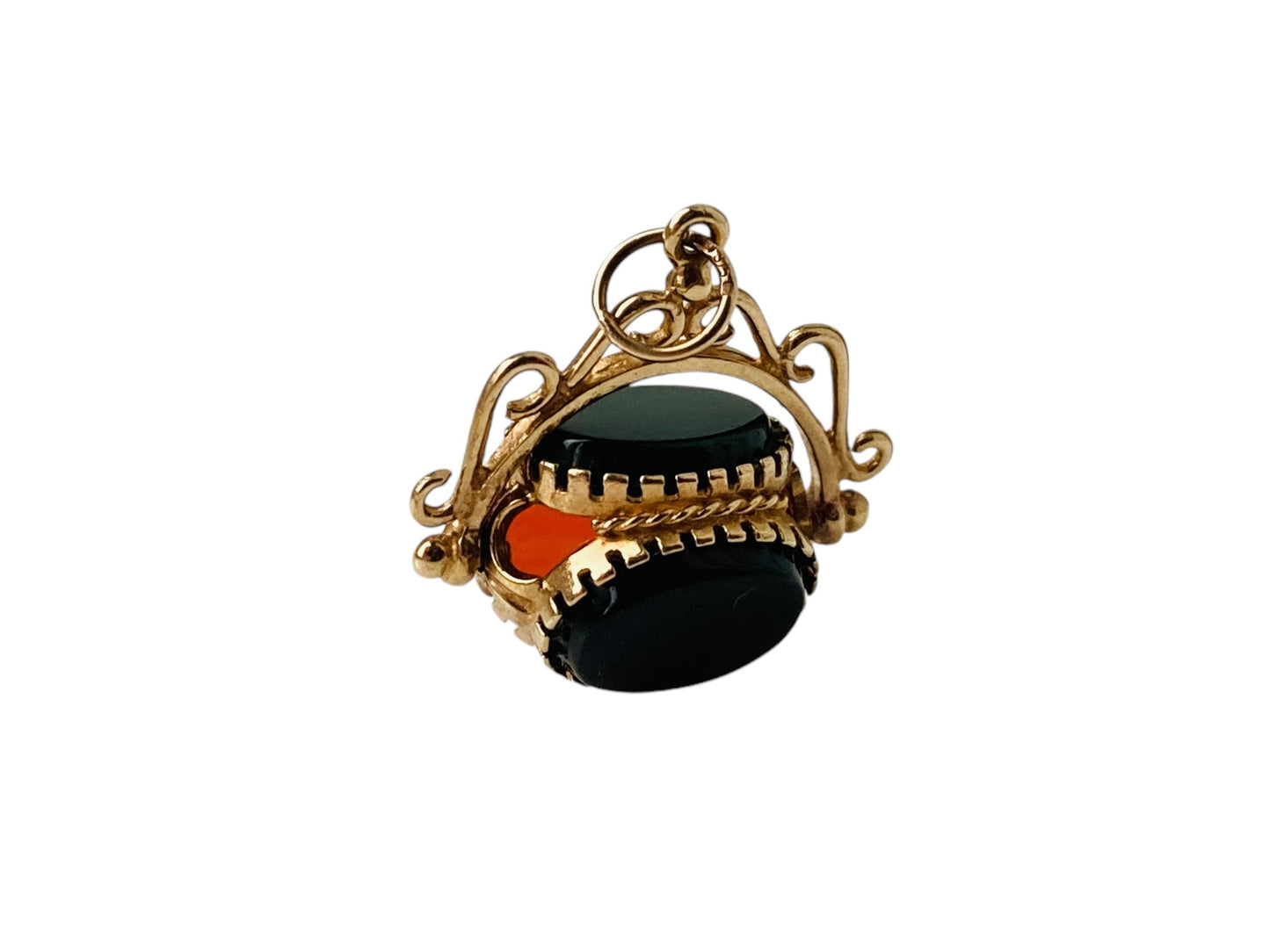 9ct Gold Swivel Bloodstone, Onyx & Carnelian Fob Pendant