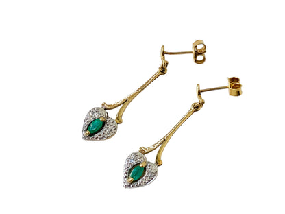 9ct Gold Emerald & Diamond Drop Earrings