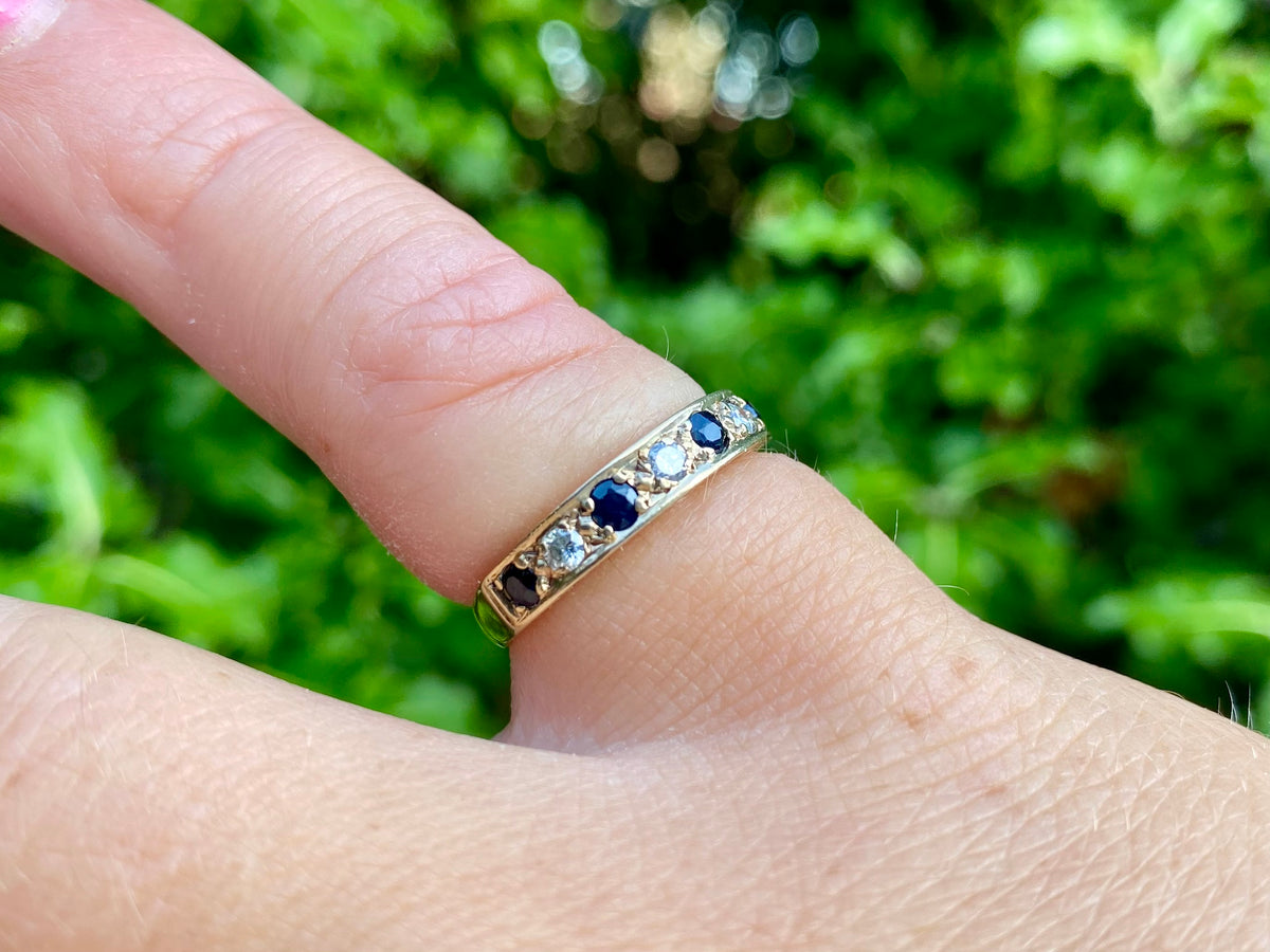Vintage 9ct Gold Sapphire & Diamond Stacking Ring