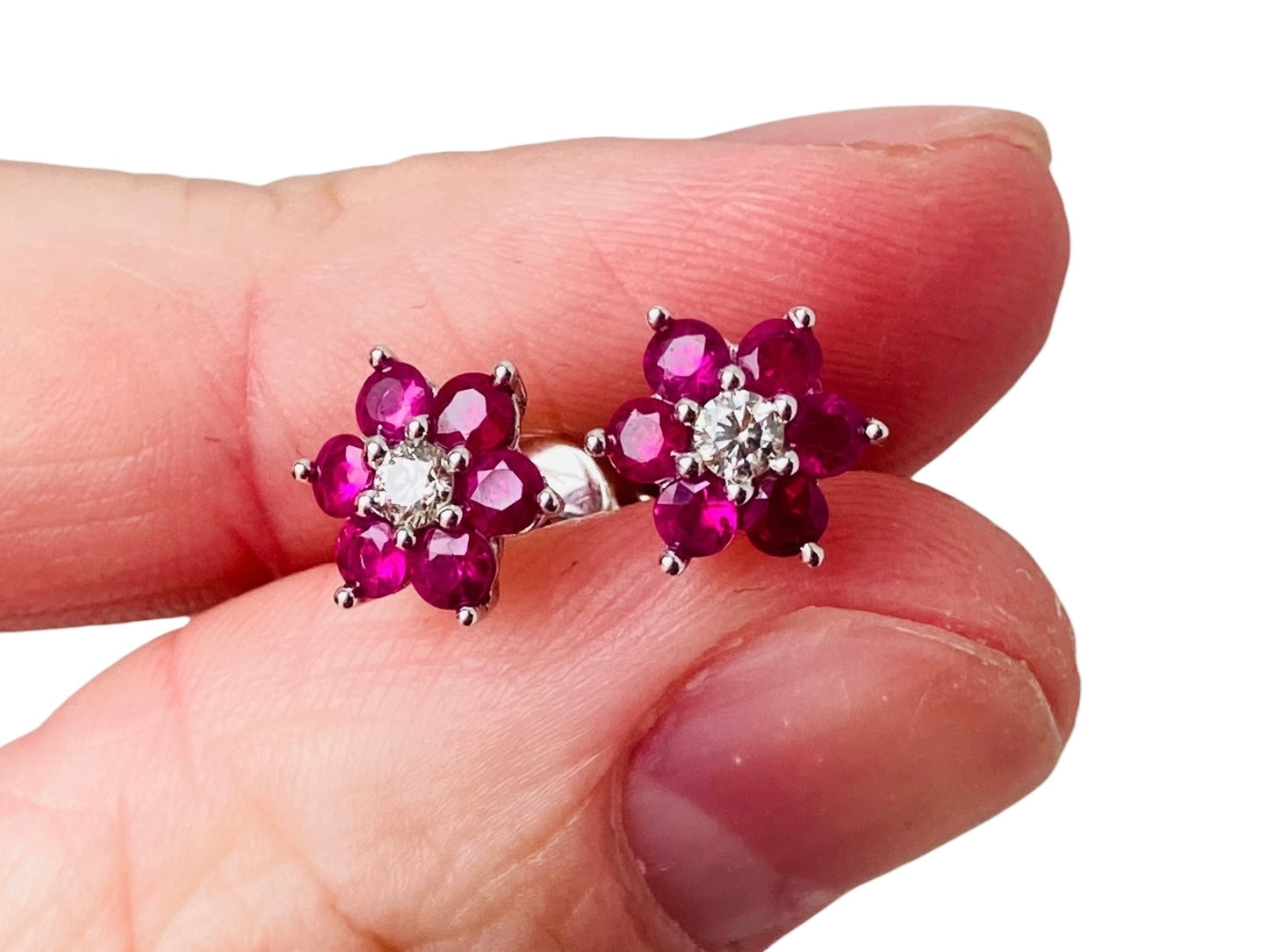 18ct Gold Ruby & Diamond Daisy Earrings