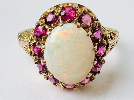 Vintage 9ct Gold Opal & Ruby Ring