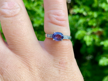 9ct Gold Iolite & Diamond Ring