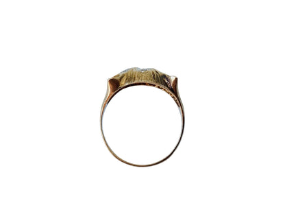 Vintage 9ct Gold Emerald & Diamond Cat Ring