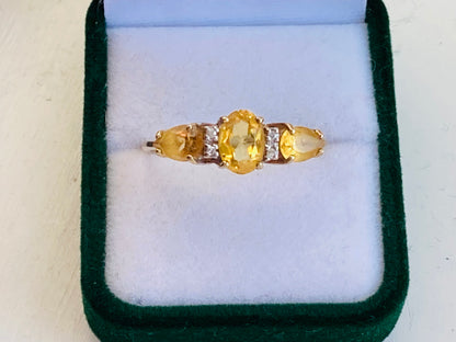 9ct Gold Citrine & Diamond Ring