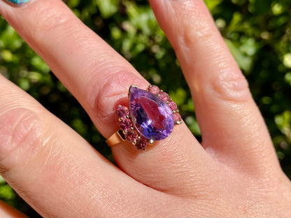 9ct Gold Amethyst & Pink Tourmaline Ring