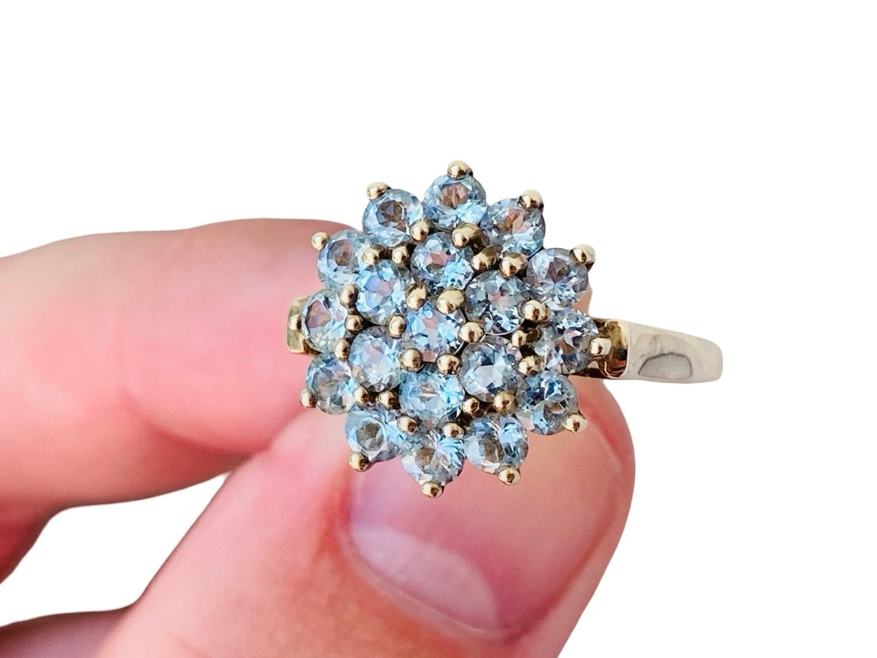 9ct Gold Aquamarine Cluster Ring