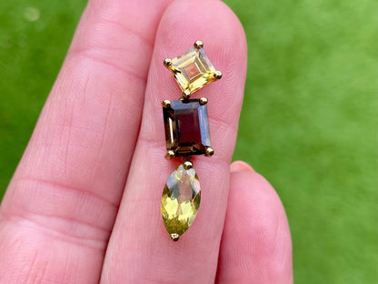 9ct Gold Peridot, Citrine & Quartz Pendant