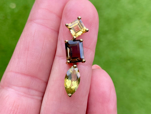 9ct Gold Peridot, Citrine & Quartz Pendant
