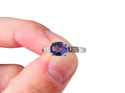 9ct Gold Iolite & Diamond Ring