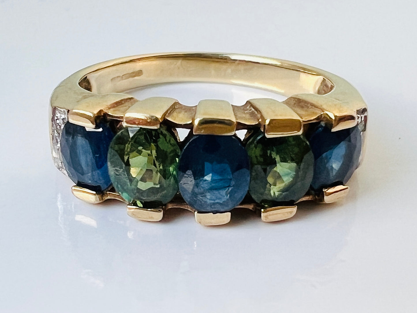 9ct Gold Green & Blue Sapphire & Diamond Ring