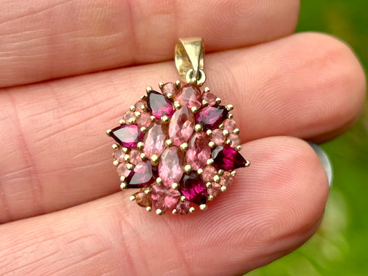 14ct Gold Rhodolite Garnet & Pink Tourmaline Pendant
