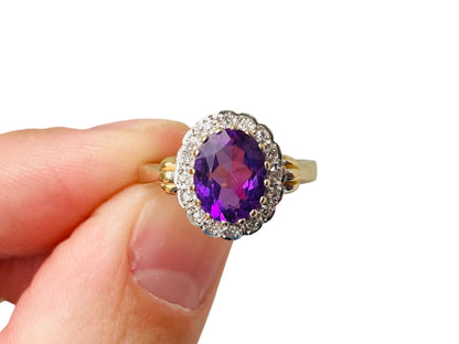 9ct Gold Amethyst & Diamond Ring