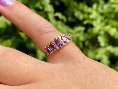 9ct Gold Amethyst & Diamond Ring