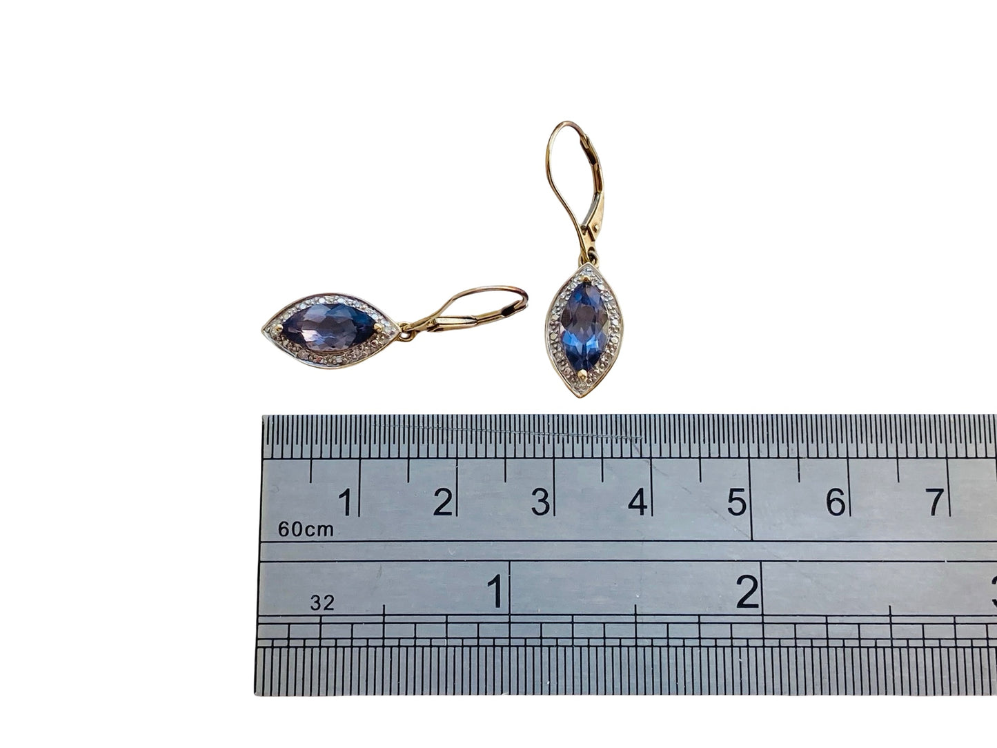 9ct Gold Iolite & Diamond Earrings