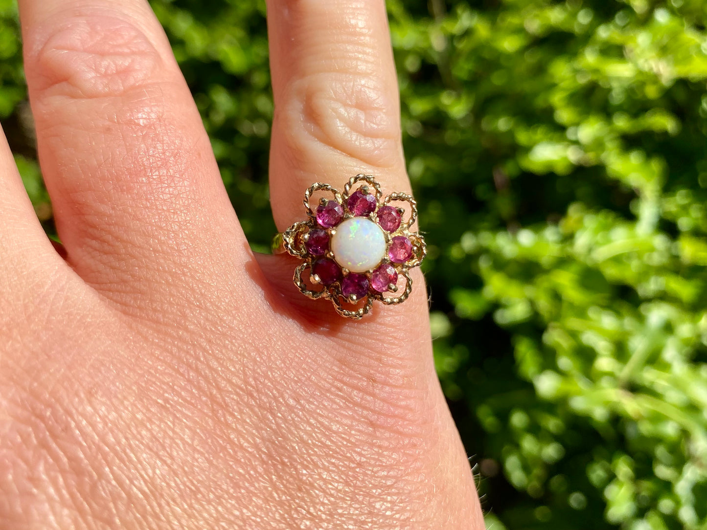 Vintage 9ct Gold Opal & Ruby Ring