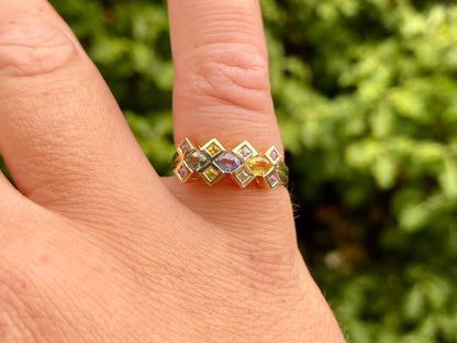 9ct Gold Multi-Coloured Sapphire Ring