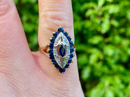 Vintage 9ct Gold Sapphire & Diamond Ring