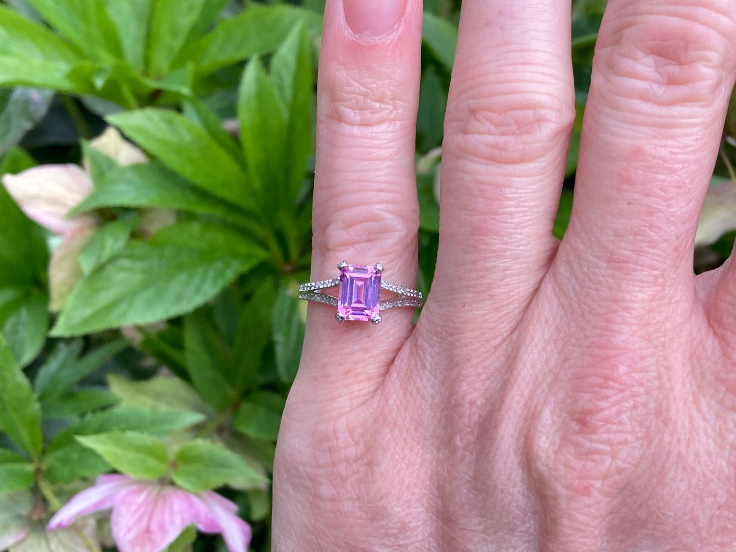 9ct Gold Pink Topaz & Diamond Ring