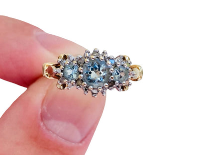 9ct Gold Aquamarine & Diamond Ring