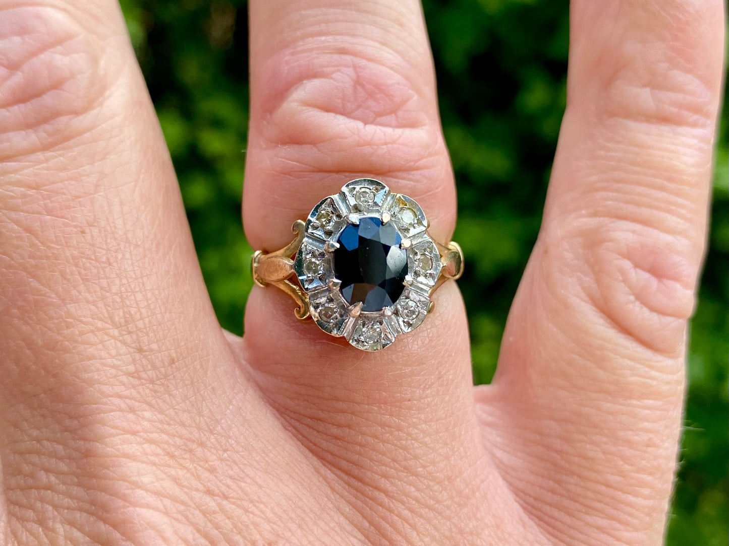Vintage 9ct Gold Sapphire & Diamond Ring