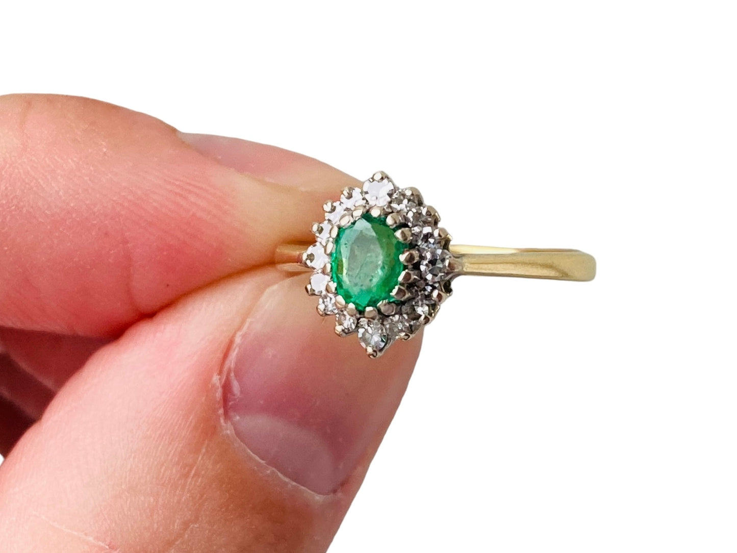 Vintage 18ct Gold Emerald & Diamond Ring