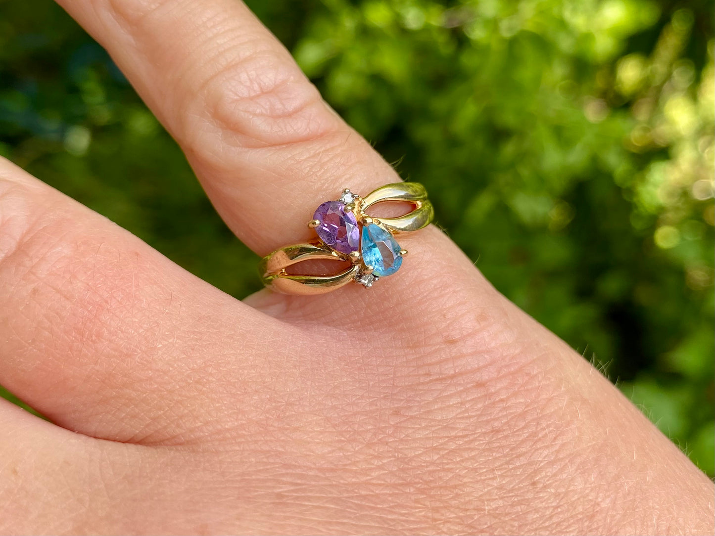 Vintage 9ct Gold Topaz, Amethyst & Diamond Ring