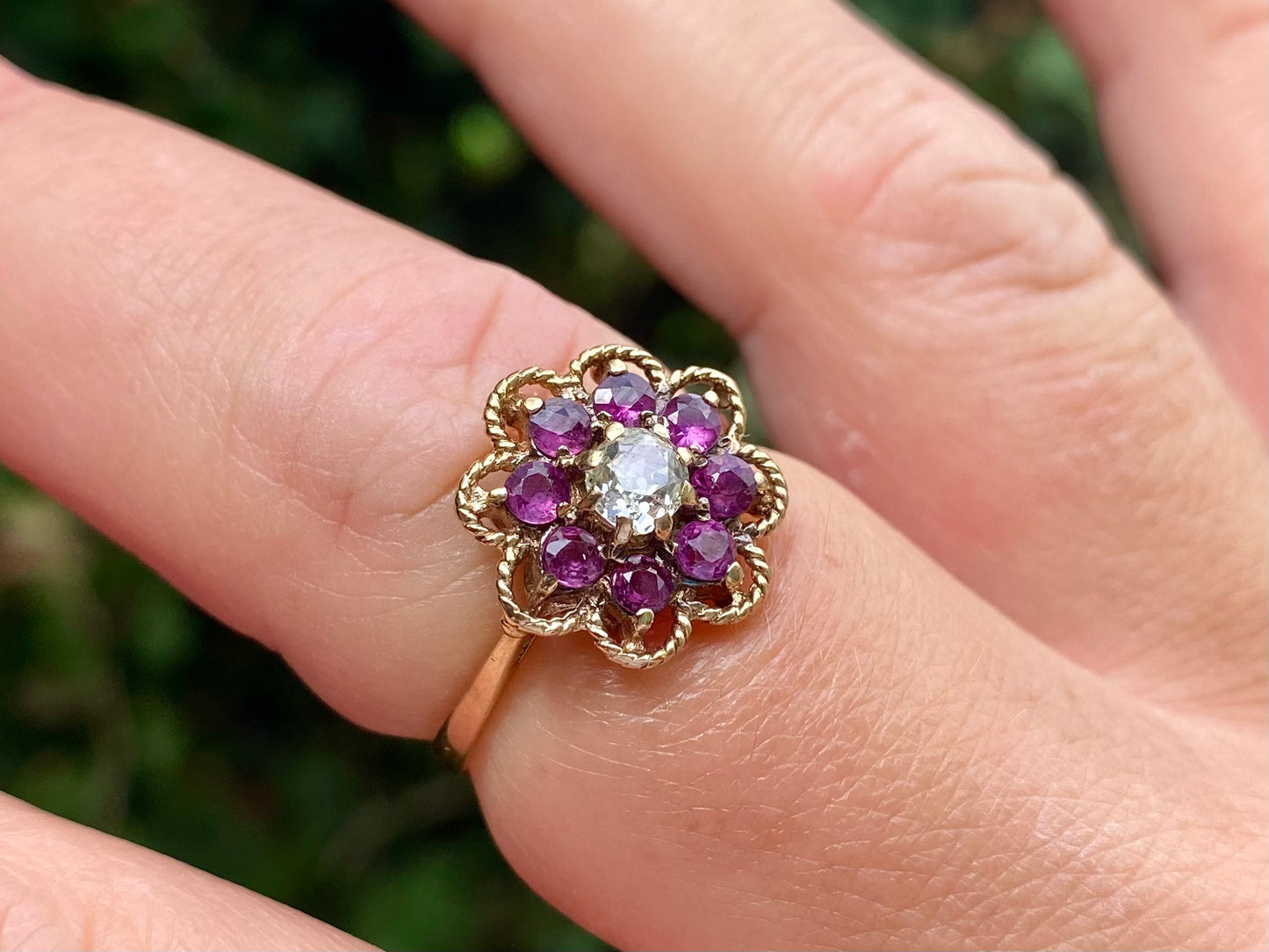 Vintage 9ct Gold Ruby & Old Cut Diamond Ring