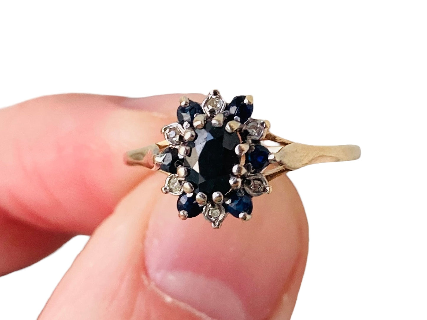 Vintage 9ct Gold Sapphire & Diamond Ring