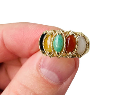 14ct Gold Multi Coloured Jade Ring