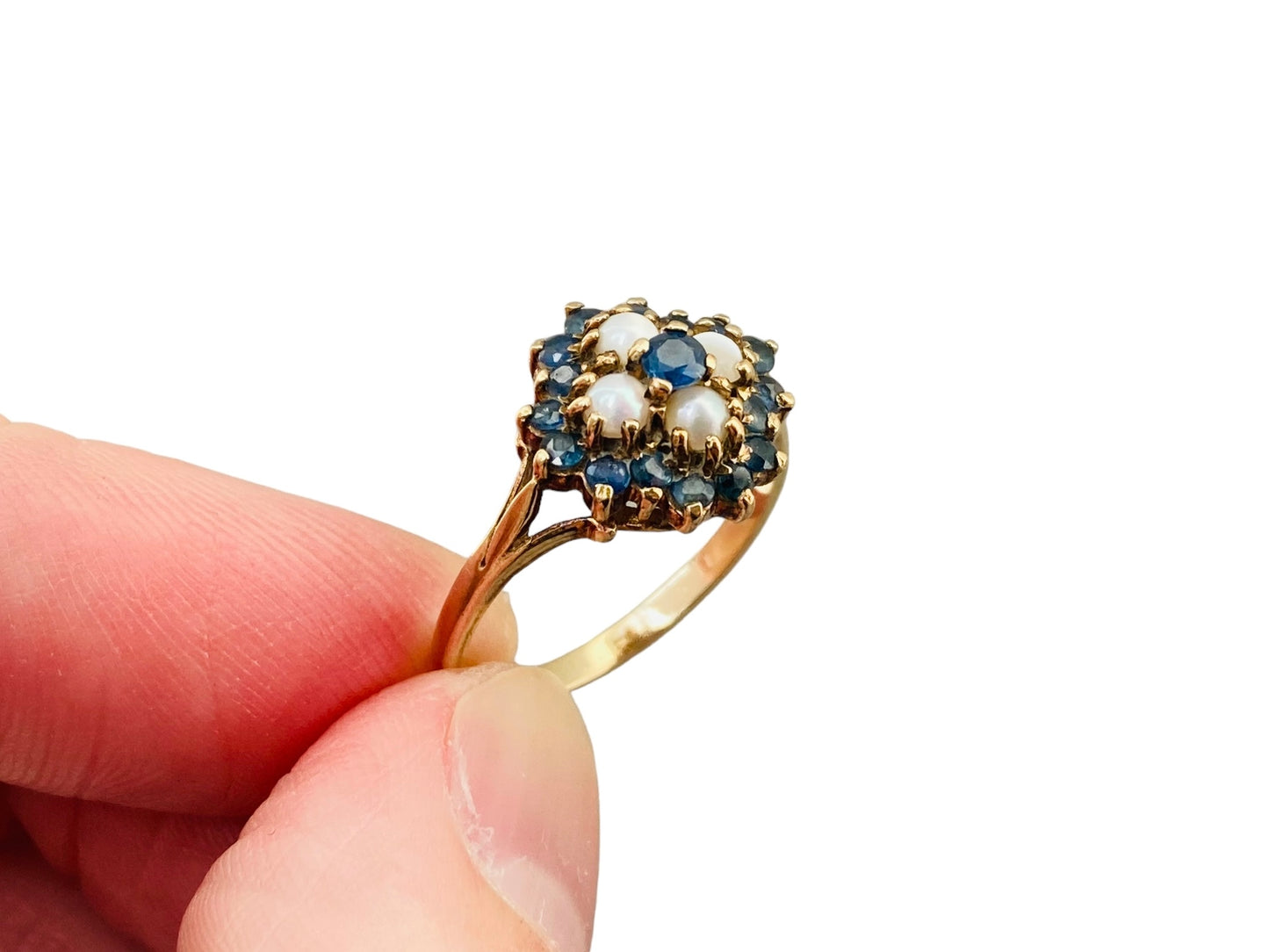 Vintage 9ct Gold Sapphire & Pearl Ring