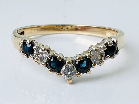 Vintage 9ct Gold Sapphire & Diamond Wishbone Ring