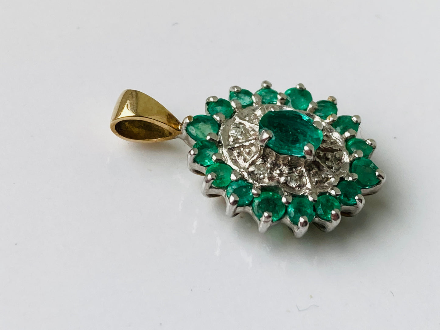 Vintage 9ct Gold Emerald & Diamond Pendant