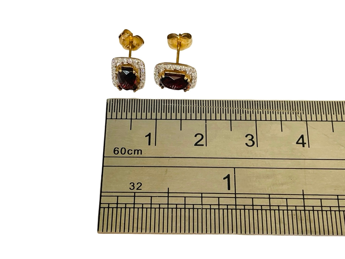 9ct Gold Garnet & Diamond Earrings