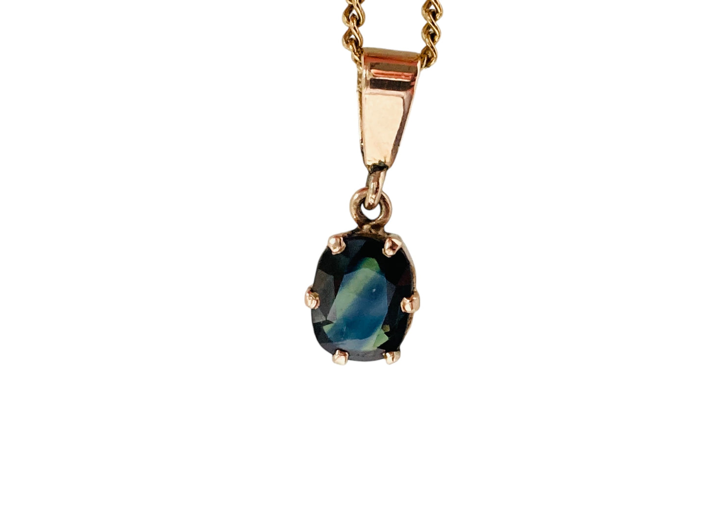 Vintage 9ct Gold Teal Sapphire Pendant