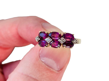 9ct Gold Rhodolite Garnet & Diamond Ring