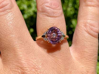 9ct Gold Lehrer Amethyst & Diamond Ring