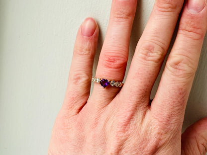 9ct Gold Amethyst & Diamond Heart Ring