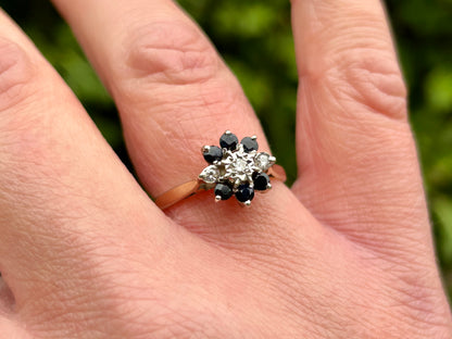 Vintage 9ct Gold Sapphire & Diamond Ring