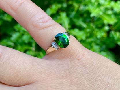 9ct Gold Diopside & Diamond Ring