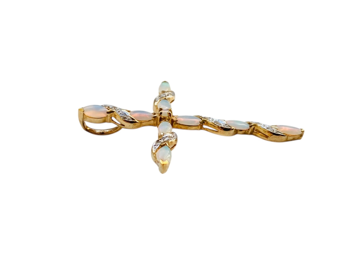 9ct Gold Opal & Diamond Cross Pendant