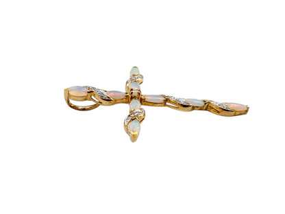9ct Gold Opal & Diamond Cross Pendant