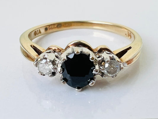 9ct Gold Dark Black Spinel & Diamond Ring