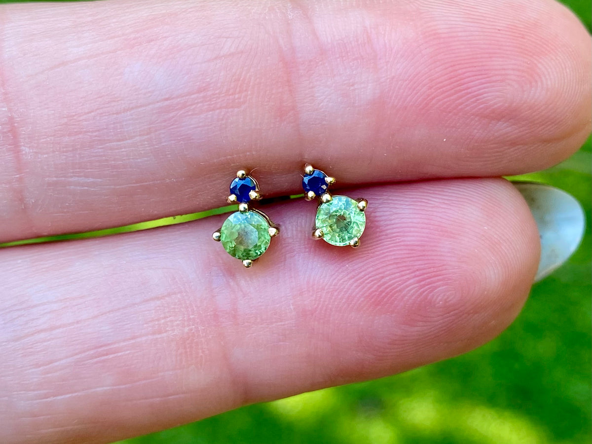9ct Gold Peridot & Sapphire Earrings