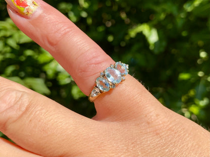 9ct Gold Aquamarine & Diamond Ring