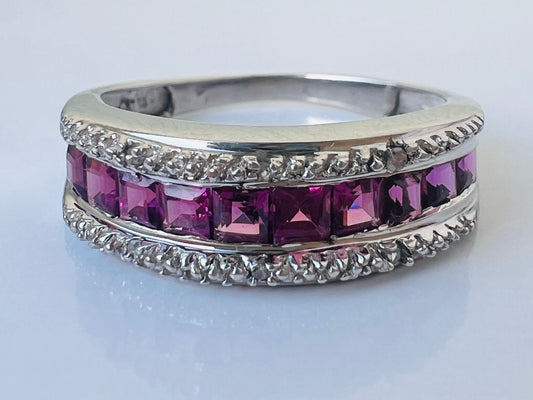 9ct Gold Rhodolite Garnet & Diamond Ring