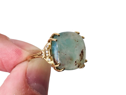 9ct Gold Aquaprase & Diamond Ring