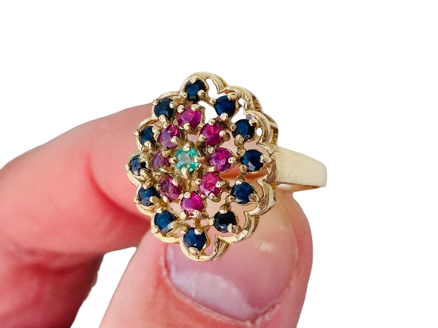 9ct Gold Sapphire, Ruby & Emerald Ring